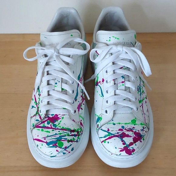 Alexander Mcqueen Abstract Colorful Painted White Leather Sneaker - Picture 2 of 16